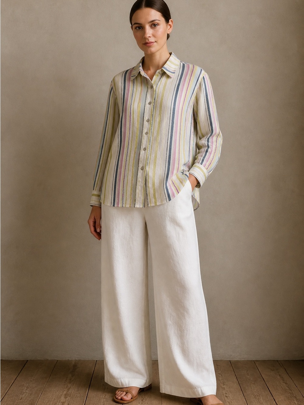 Chico's Multi Striped Linen Shirt